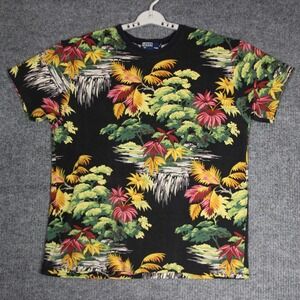 Vintage Polo Ralph Lauren‎ T Shirt Mens Floral Tropical Waterfall Black Graphic